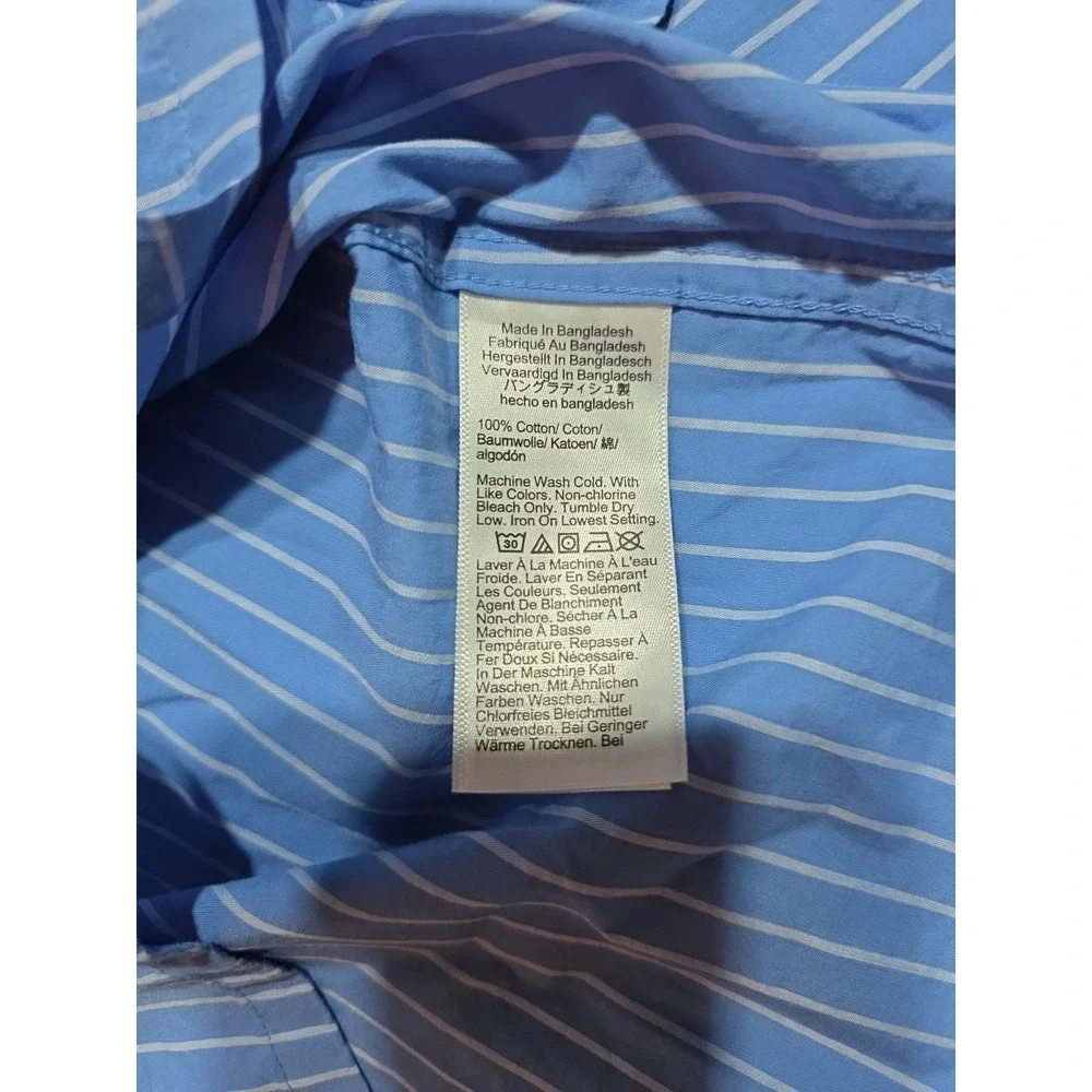 J.Crew Womens Medium Cotton Sleepwear Short Sleeve Pajama Top Blue White Stripes